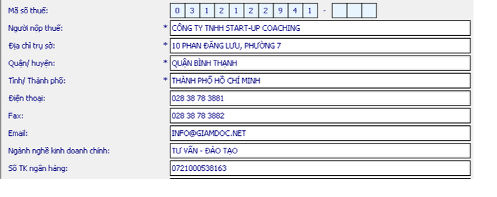 khai báo thông tin doanh nghiệp trên HTKK