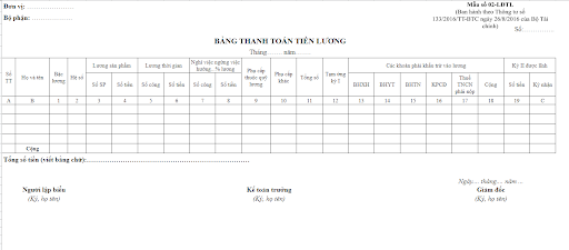 Hướng dẫn tạo mẫu bảng tính lương theo thông tư 133 trên EXCEL