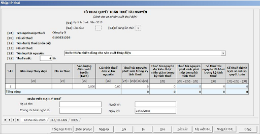 Quyết toán thuế tài nguyên theo mẫu 03A/TĐ-TAIN cho đơn vị thủy điện