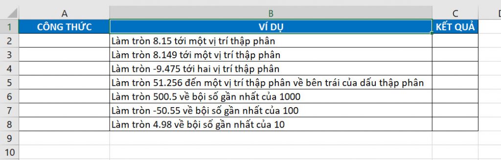 Ví dụ về hàm ROUND trong Excel