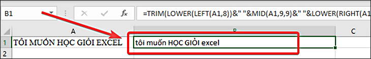 Kết hợp hàm LOWER trong Excel để viết thường một số ký tự nhất định