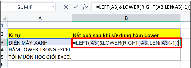 Ví dụ cho hàm LOWER trong Excel