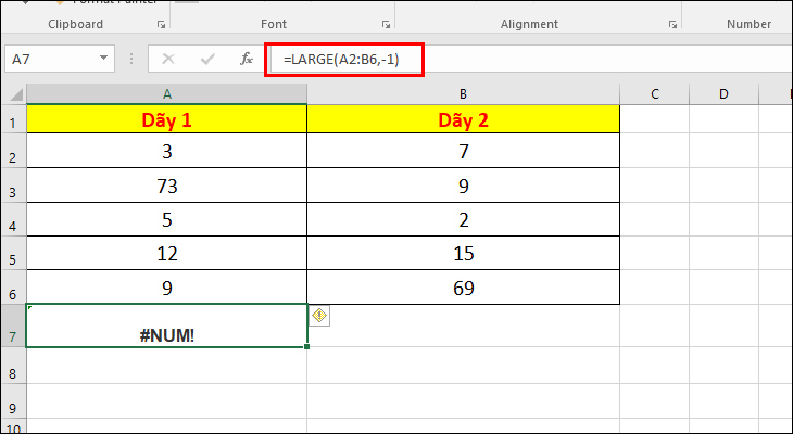 Ví dụ cơ bản của hàm LARGE trong Excel