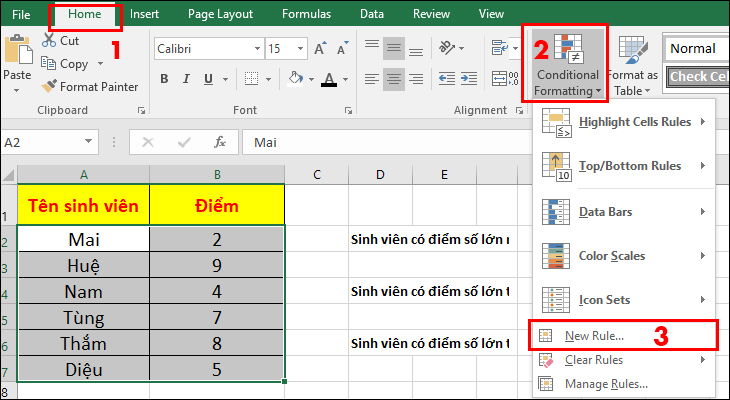 Ví dụ cơ bản của hàm LARGE trong Excel