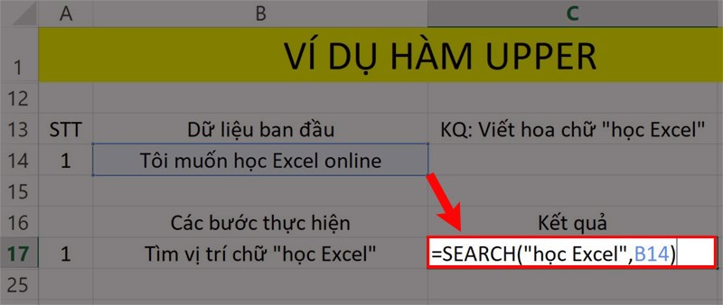 Ví dụ cho hàm UPPER trong Excel