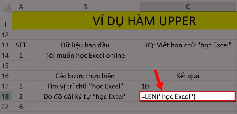 Ví dụ cho hàm UPPER trong Excel