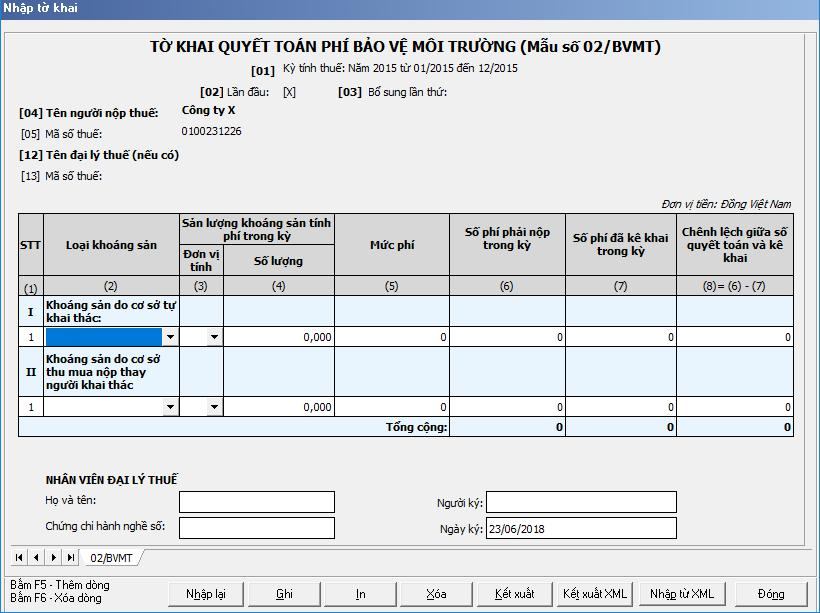 Hướng dẫn quyết toán phí bảo vệ môi trường (mẫu 02/BVMT) trên HTKK