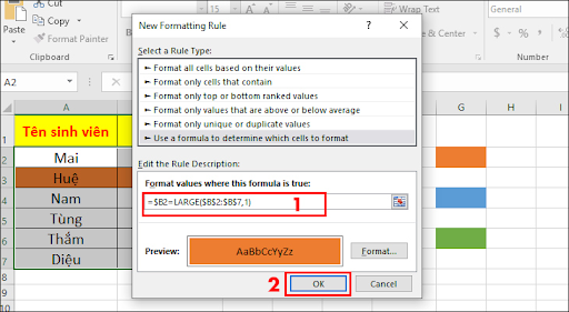 Ví dụ cơ bản của hàm LARGE trong Excel